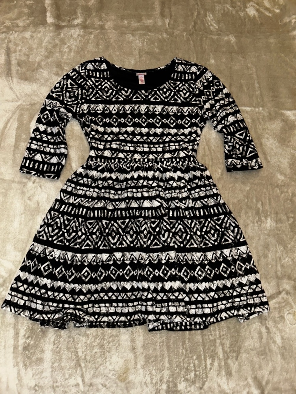 Justice Black & White Lacy Patterned Girls' Dress - Classic Fit size 20